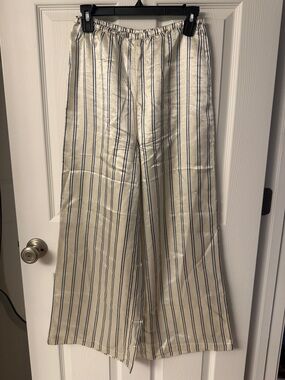 Free People Striped Wide-Leg Women’s Pants - Ivory with Navy Stripes